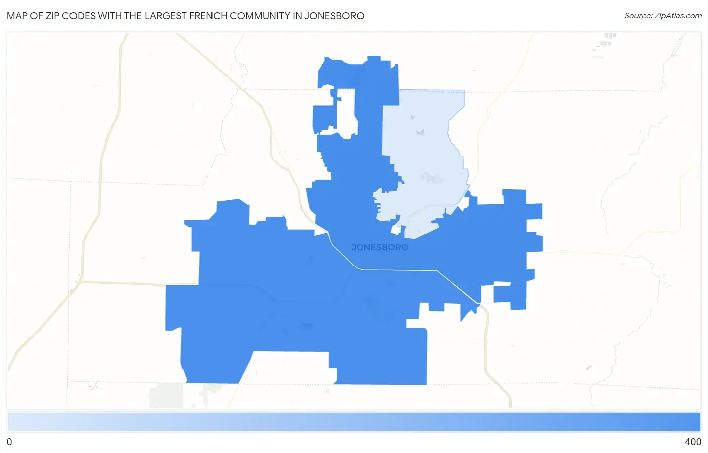 Zip Codes with the Largest French Community in Jonesboro Map
