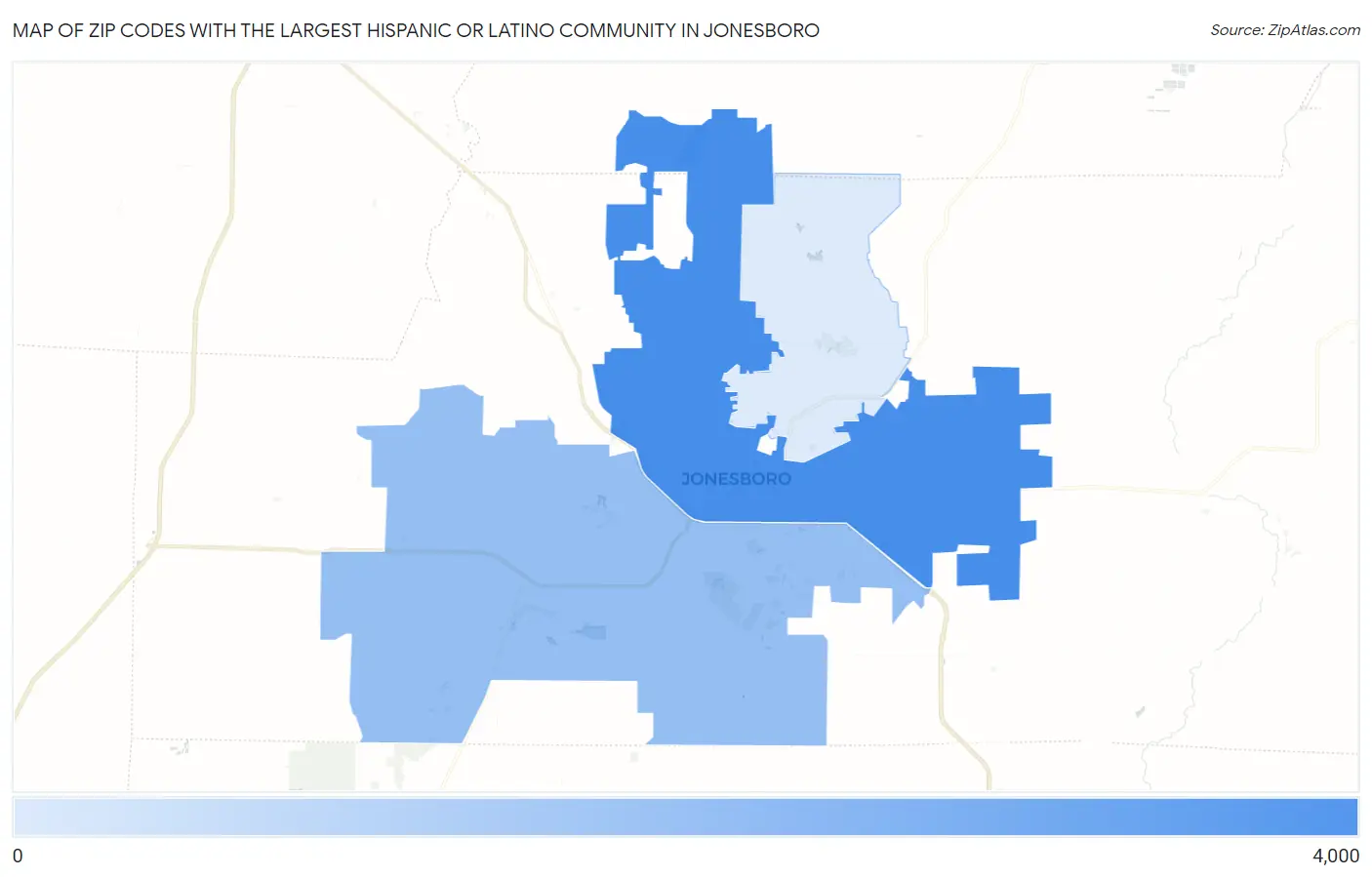 Zip Codes with the Largest Hispanic or Latino Community in Jonesboro Map