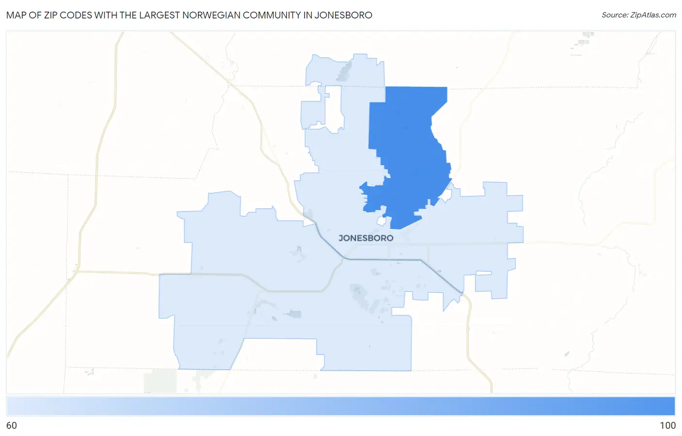 Zip Codes with the Largest Norwegian Community in Jonesboro Map