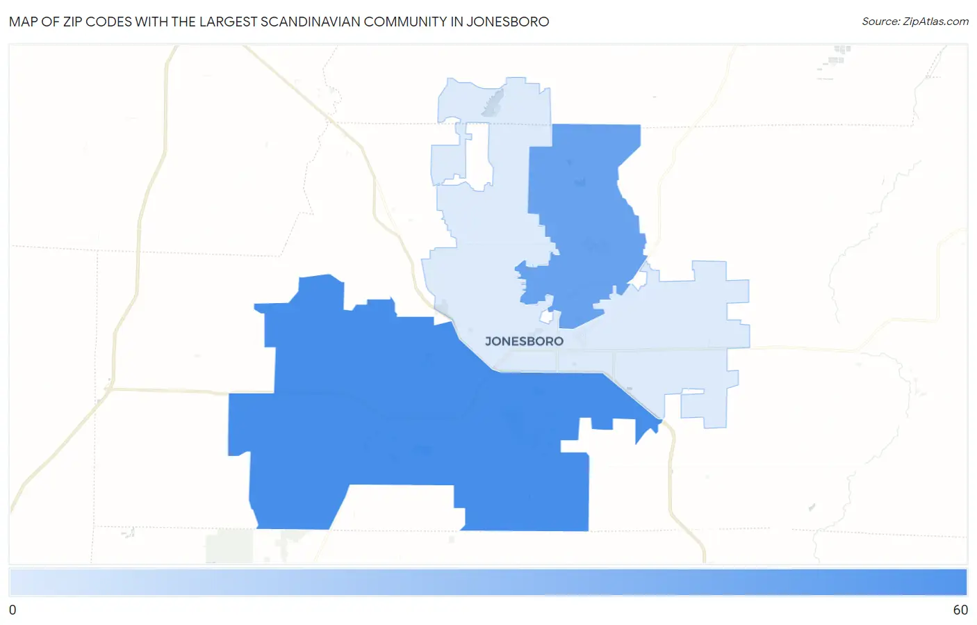 Zip Codes with the Largest Scandinavian Community in Jonesboro Map