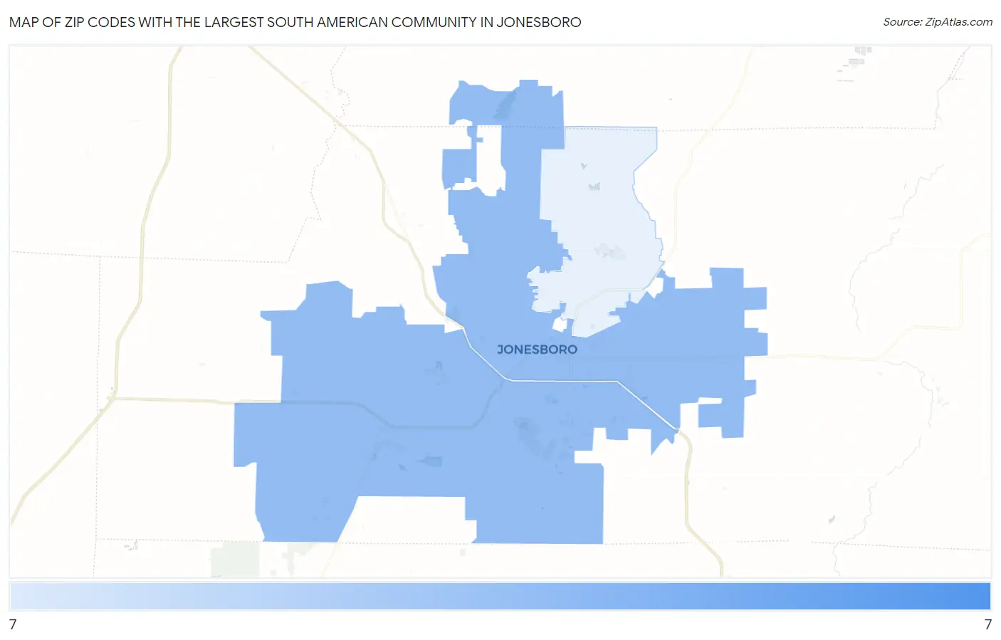 Zip Codes with the Largest South American Community in Jonesboro Map