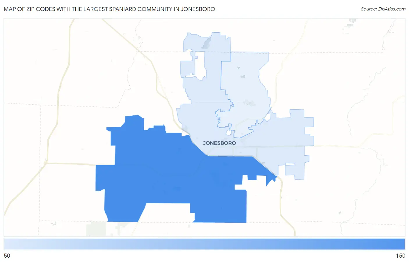 Zip Codes with the Largest Spaniard Community in Jonesboro Map