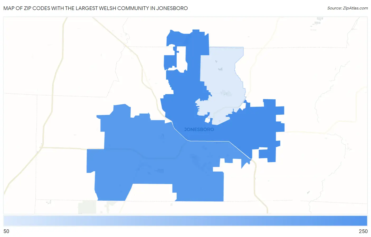 Zip Codes with the Largest Welsh Community in Jonesboro Map