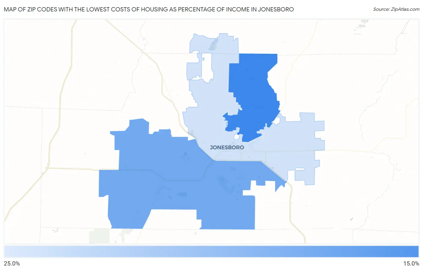 Zip Codes with the Lowest Costs of Housing as Percentage of Income in Jonesboro Map