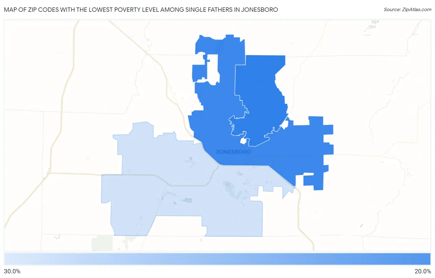 Zip Codes with the Lowest Poverty Level Among Single Fathers in Jonesboro Map