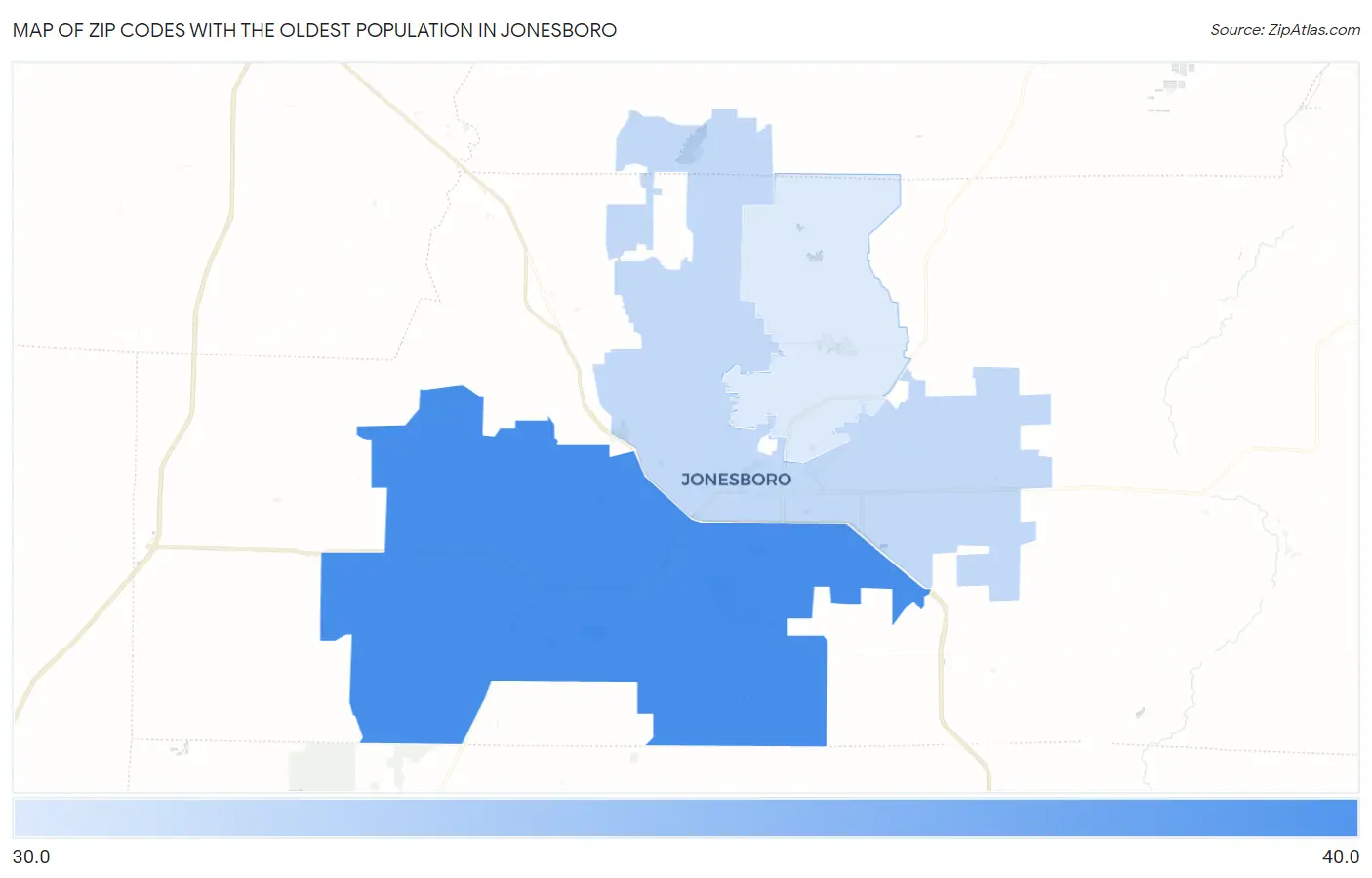 Zip Codes with the Oldest Population in Jonesboro Map