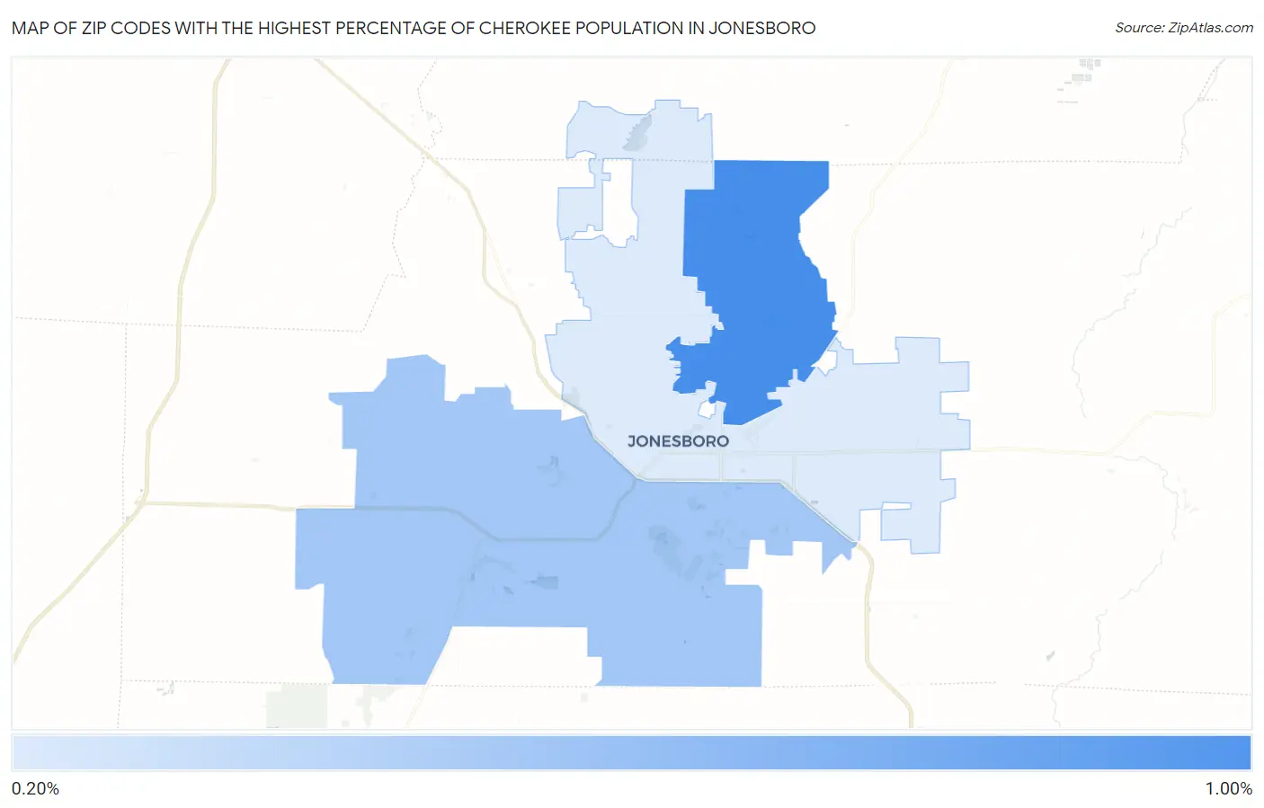 Zip Codes with the Highest Percentage of Cherokee Population in Jonesboro Map