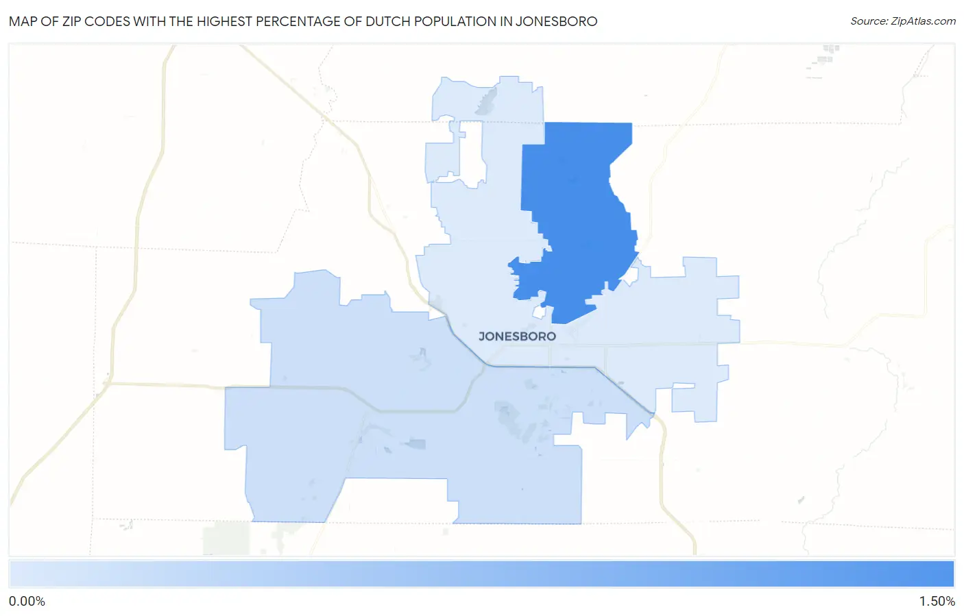 Zip Codes with the Highest Percentage of Dutch Population in Jonesboro Map