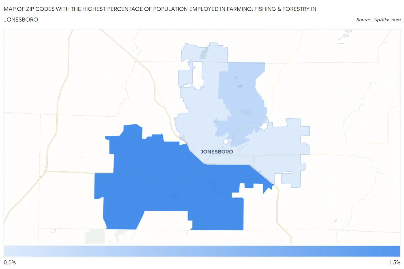 Zip Codes with the Highest Percentage of Population Employed in Farming, Fishing & Forestry in Jonesboro Map