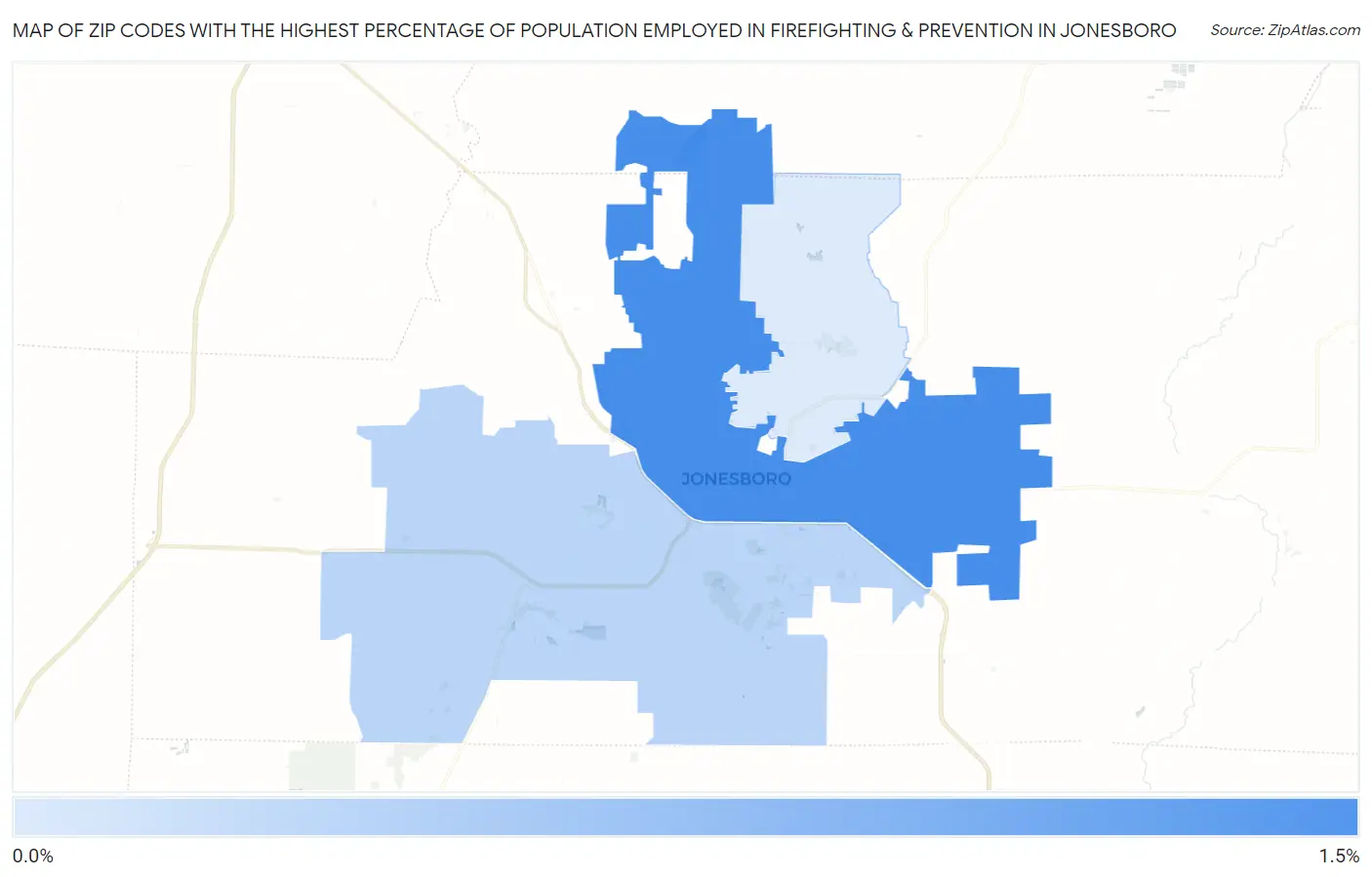 Zip Codes with the Highest Percentage of Population Employed in Firefighting & Prevention in Jonesboro Map