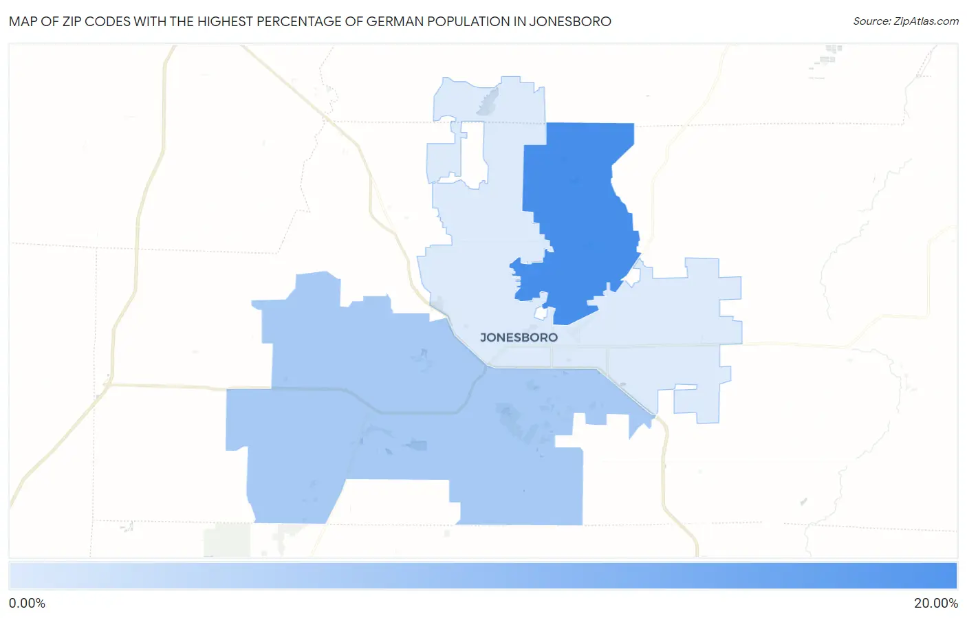 Zip Codes with the Highest Percentage of German Population in Jonesboro Map