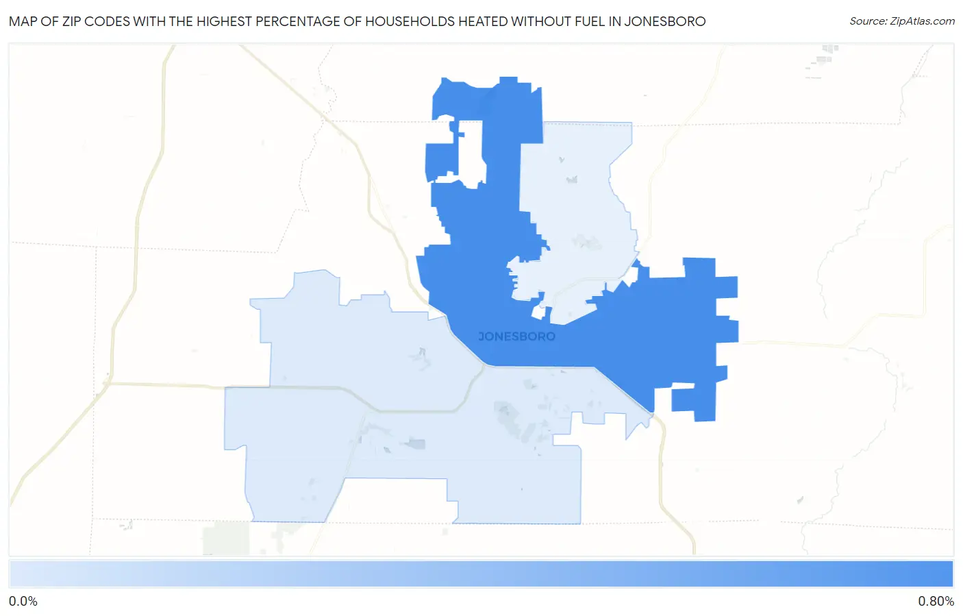 Zip Codes with the Highest Percentage of Households Heated without Fuel in Jonesboro Map