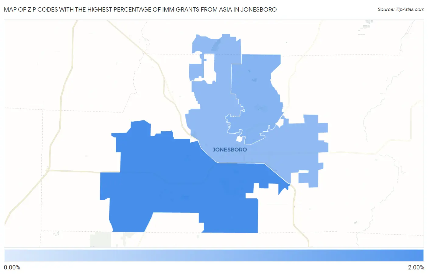 Zip Codes with the Highest Percentage of Immigrants from Asia in Jonesboro Map