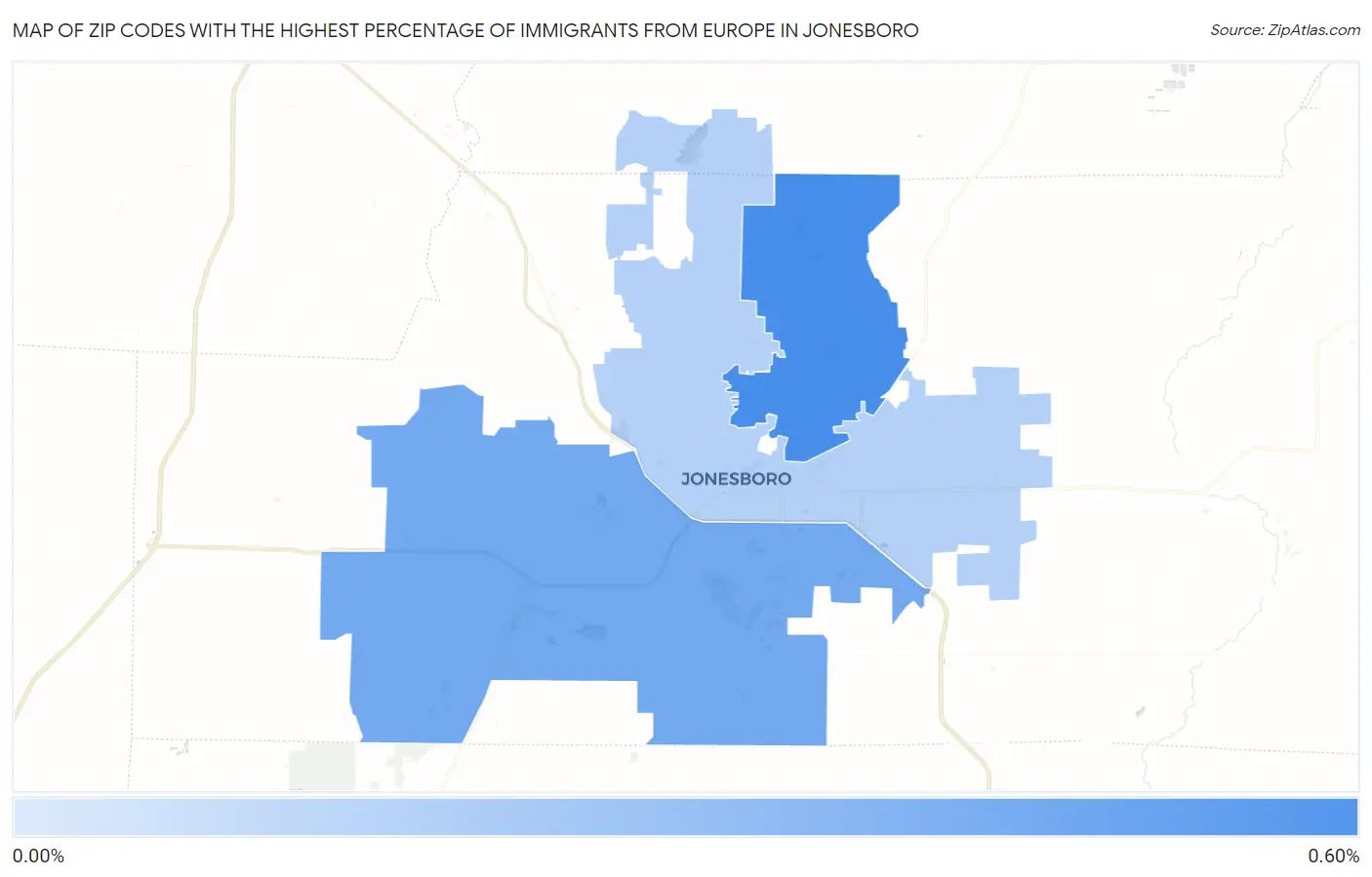 Zip Codes with the Highest Percentage of Immigrants from Europe in Jonesboro Map