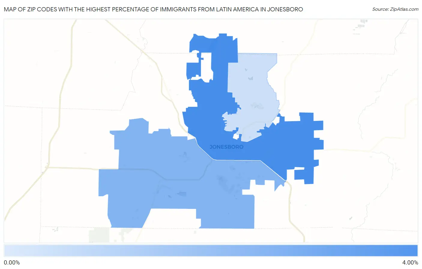 Zip Codes with the Highest Percentage of Immigrants from Latin America in Jonesboro Map