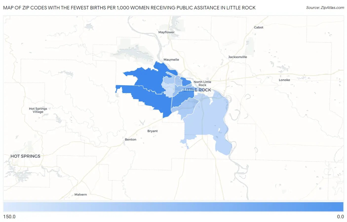 Zip Codes with the Fewest Births per 1,000 Women Receiving Public Assitance in Little Rock Map