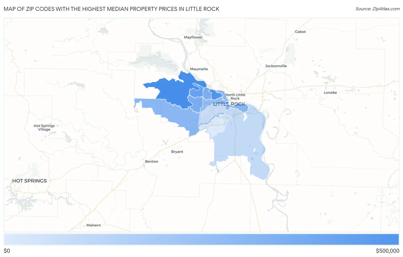 Zip Codes with the Highest Median Property Prices in Little Rock Map
