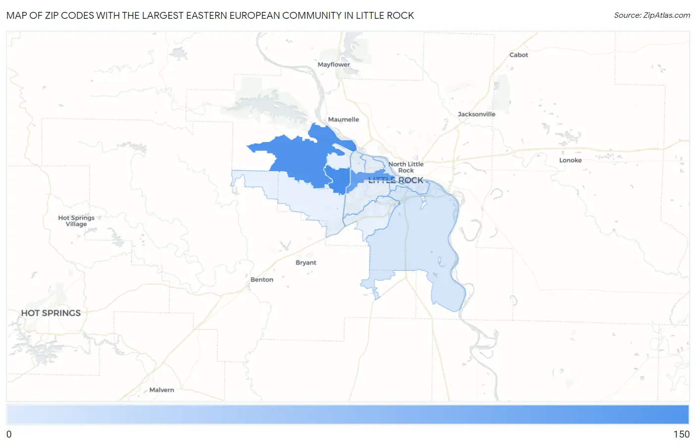 Zip Codes with the Largest Eastern European Community in Little Rock Map
