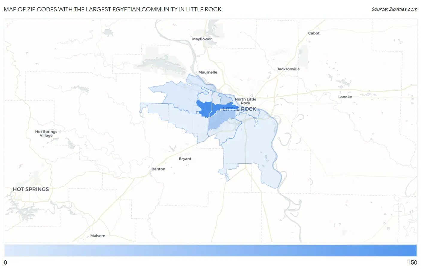 Zip Codes with the Largest Egyptian Community in Little Rock Map