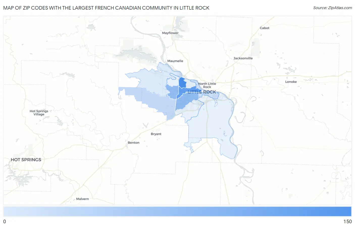 Zip Codes with the Largest French Canadian Community in Little Rock Map