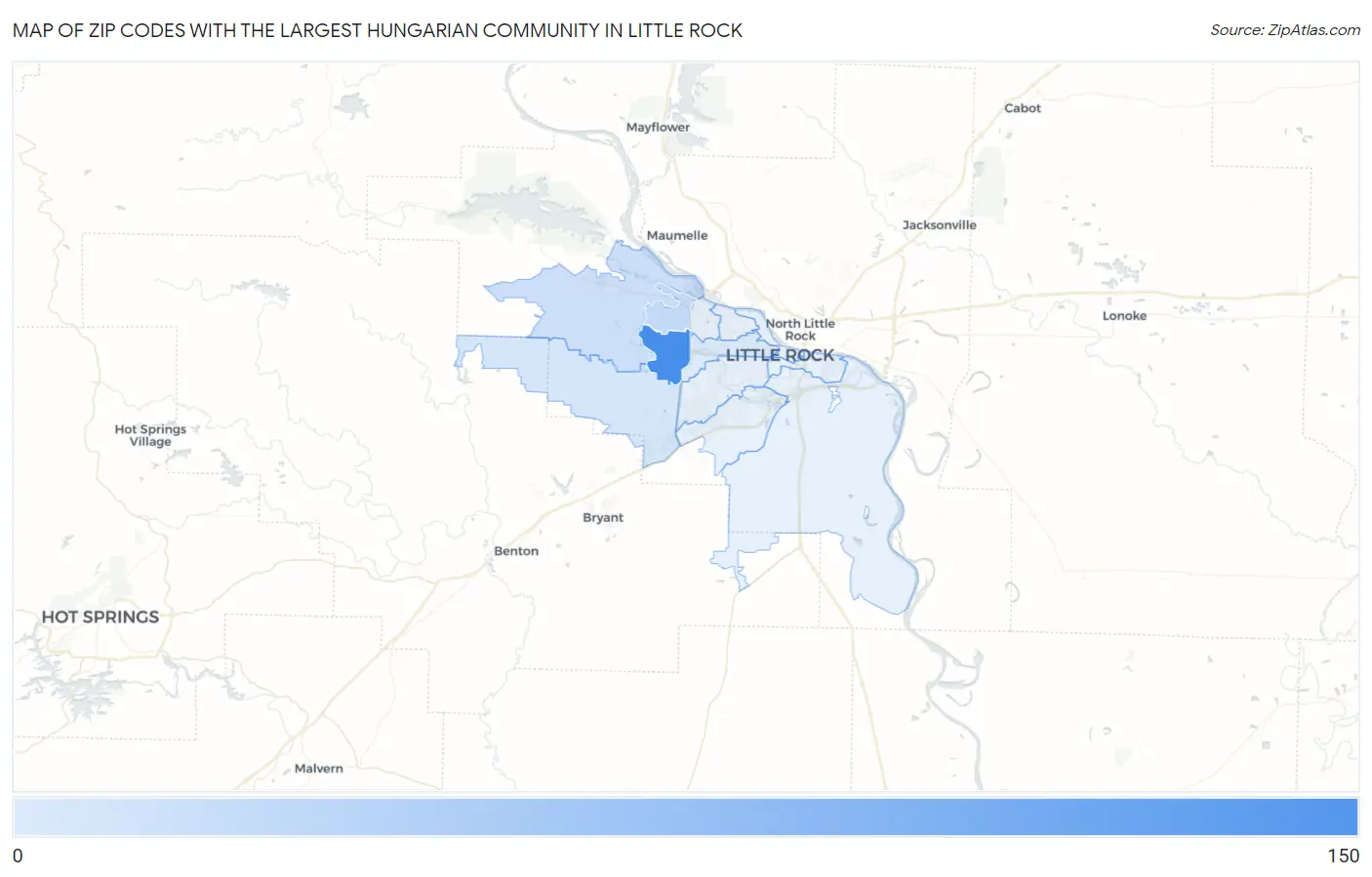 Zip Codes with the Largest Hungarian Community in Little Rock Map