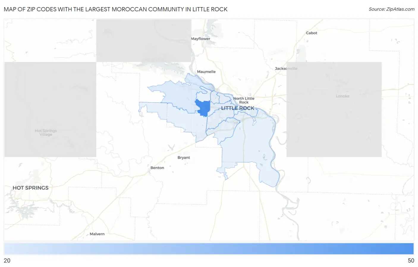 Zip Codes with the Largest Moroccan Community in Little Rock Map