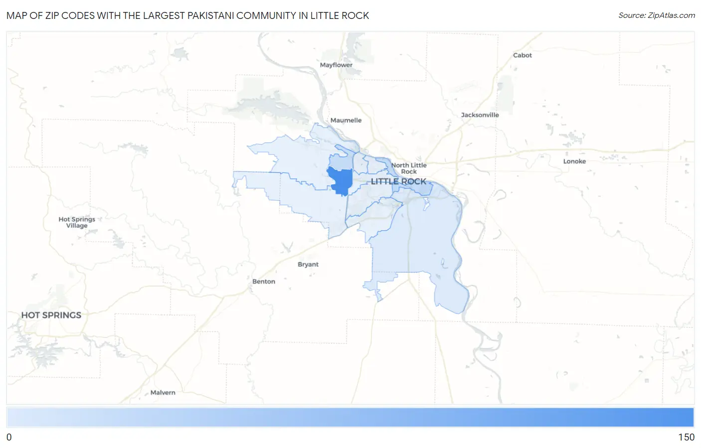 Zip Codes with the Largest Pakistani Community in Little Rock Map
