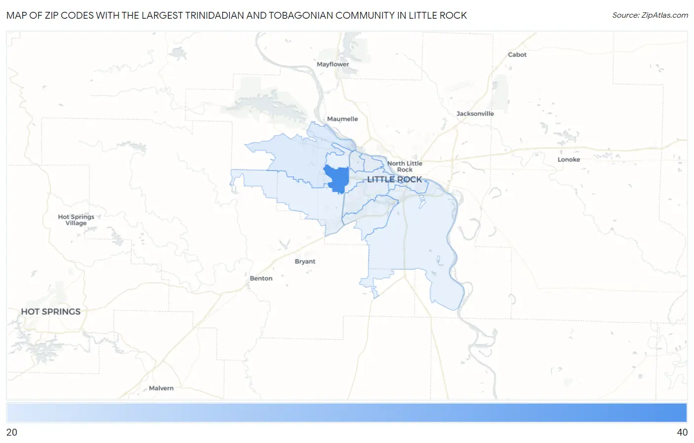 Zip Codes with the Largest Trinidadian and Tobagonian Community in Little Rock Map