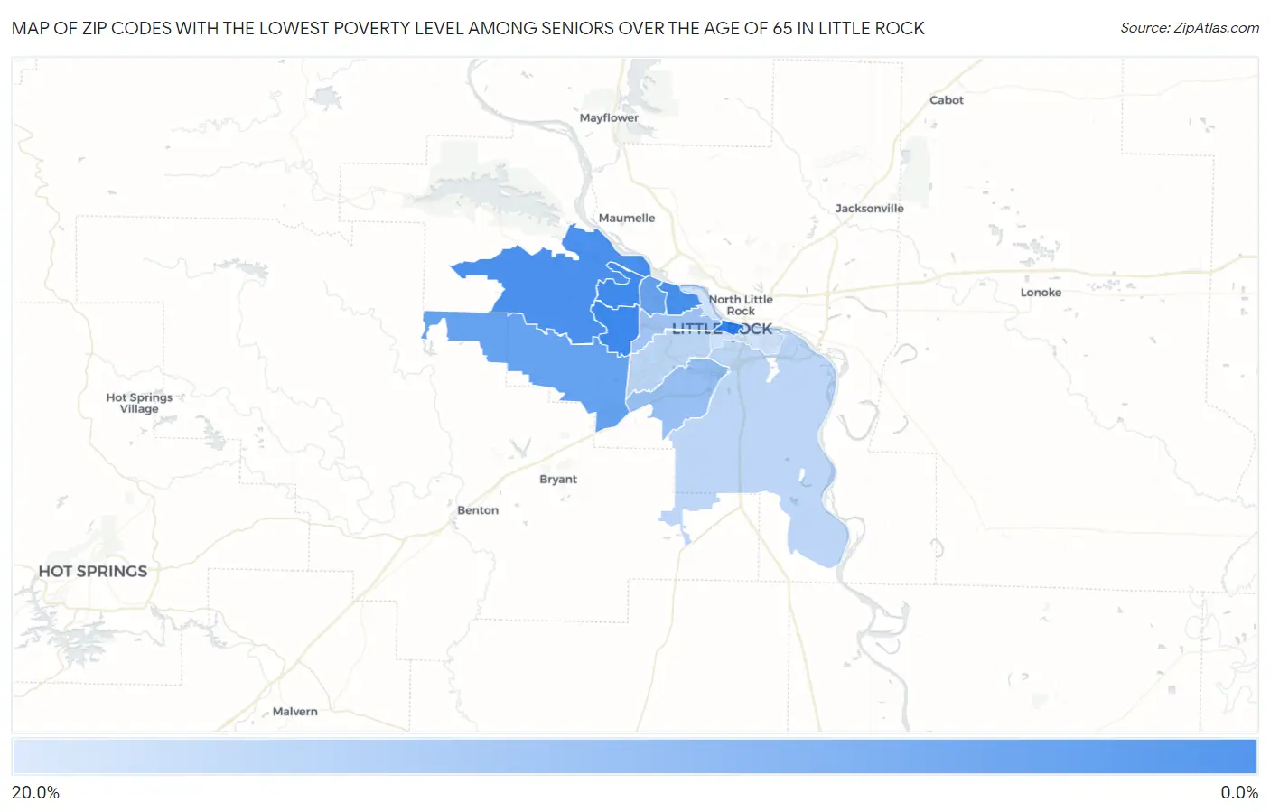 Zip Codes with the Lowest Poverty Level Among Seniors Over the Age of 65 in Little Rock Map