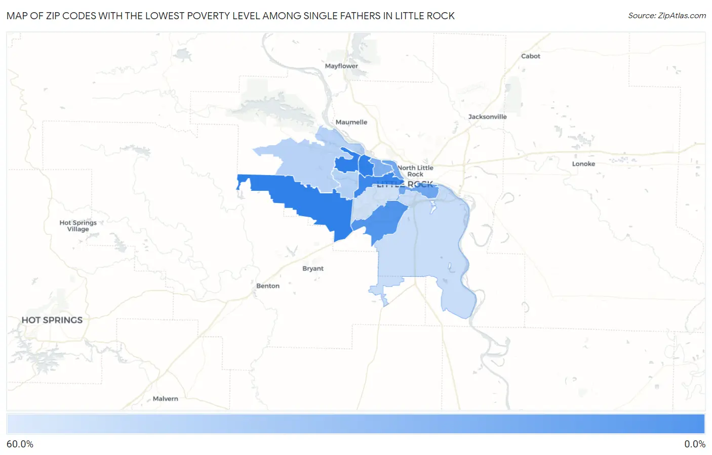 Zip Codes with the Lowest Poverty Level Among Single Fathers in Little Rock Map
