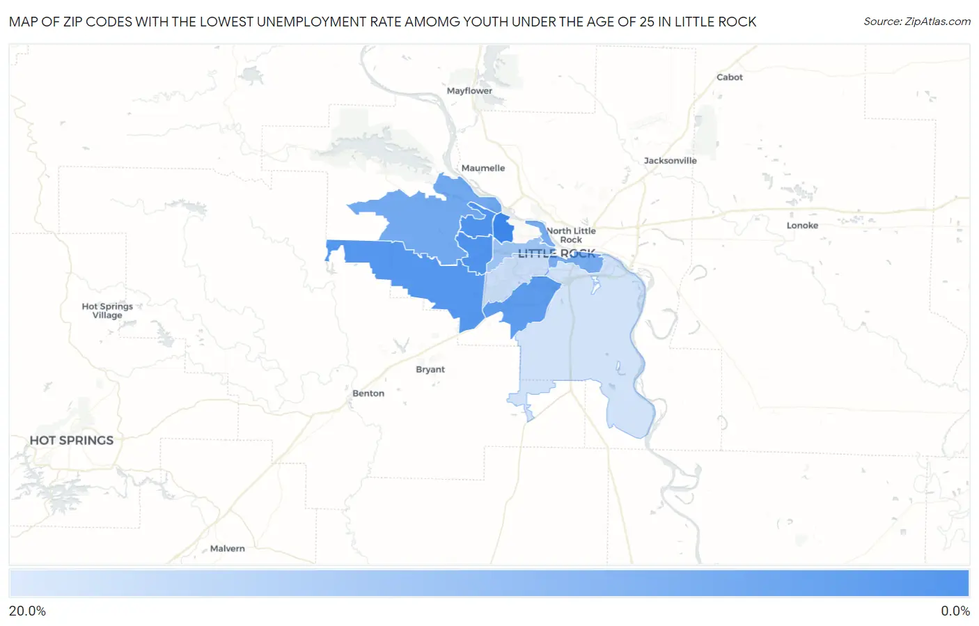 Zip Codes with the Lowest Unemployment Rate Amomg Youth Under the Age of 25 in Little Rock Map