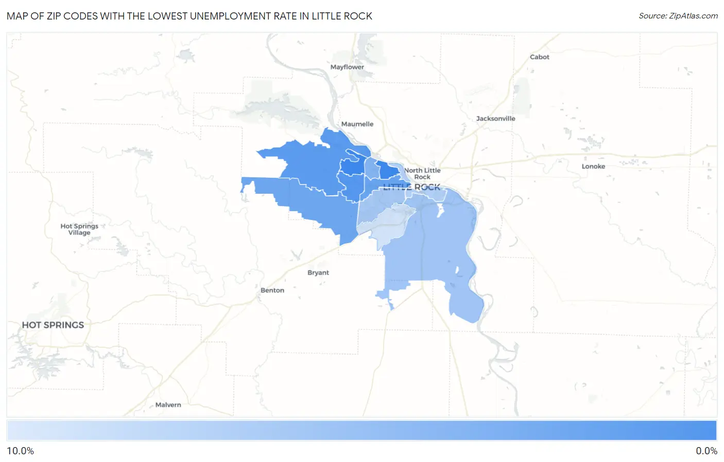 Zip Codes with the Lowest Unemployment Rate in Little Rock Map