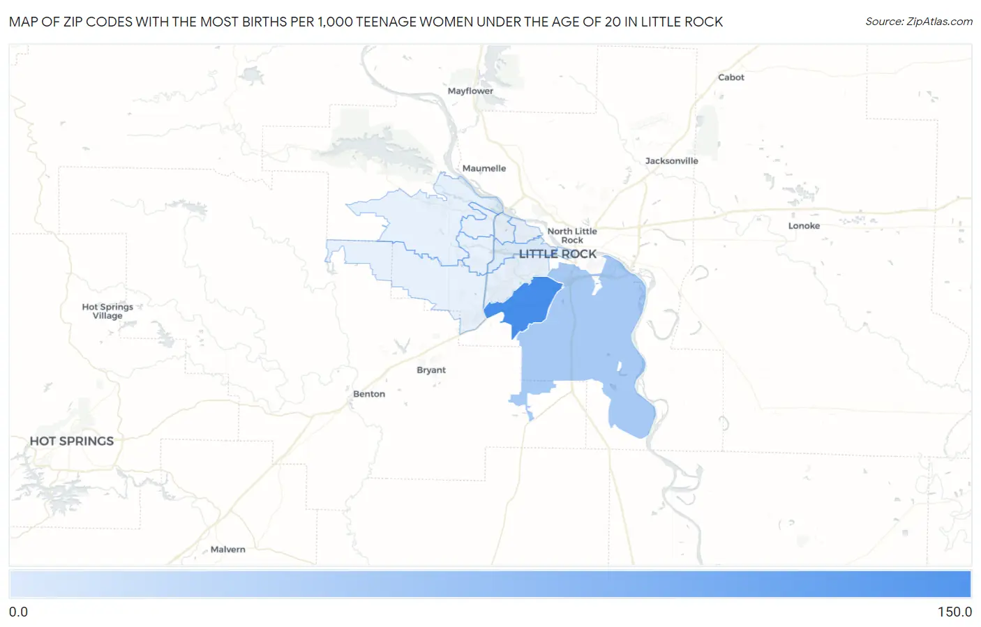 Zip Codes with the Most Births per 1,000 Teenage Women Under the Age of 20 in Little Rock Map