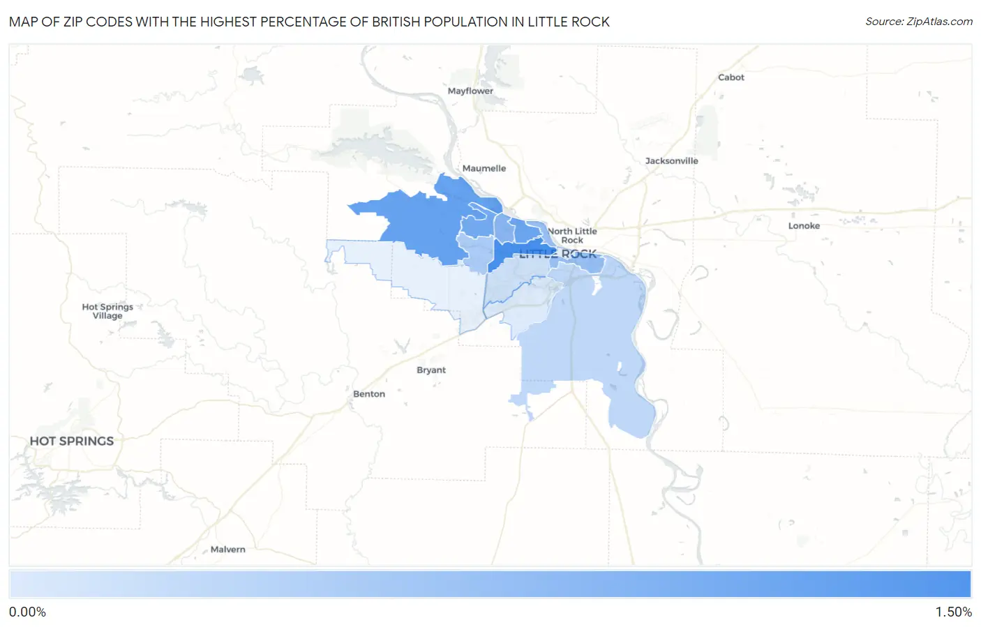 Zip Codes with the Highest Percentage of British Population in Little Rock Map