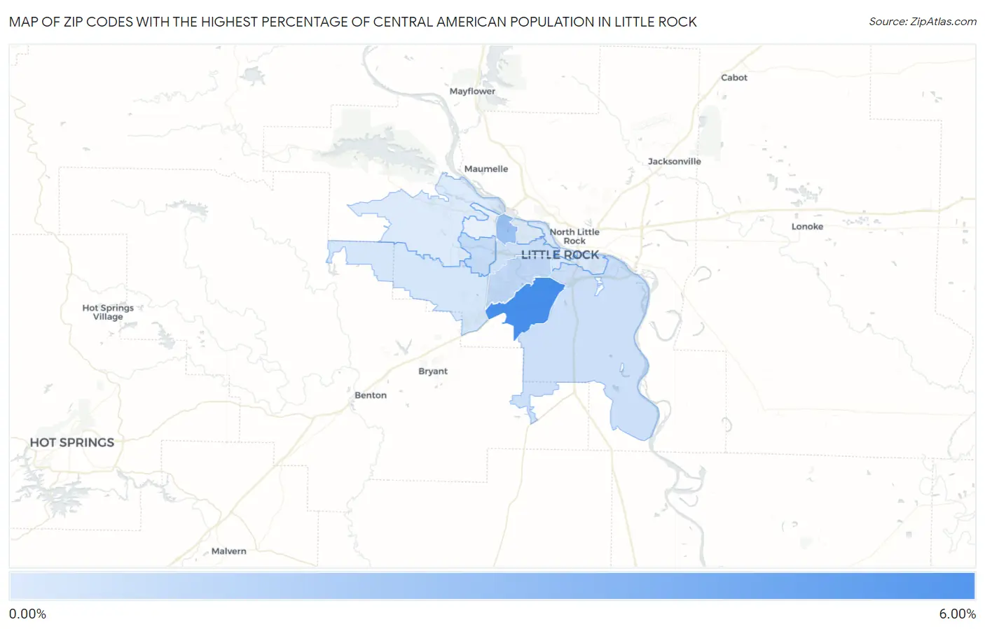 Zip Codes with the Highest Percentage of Central American Population in Little Rock Map