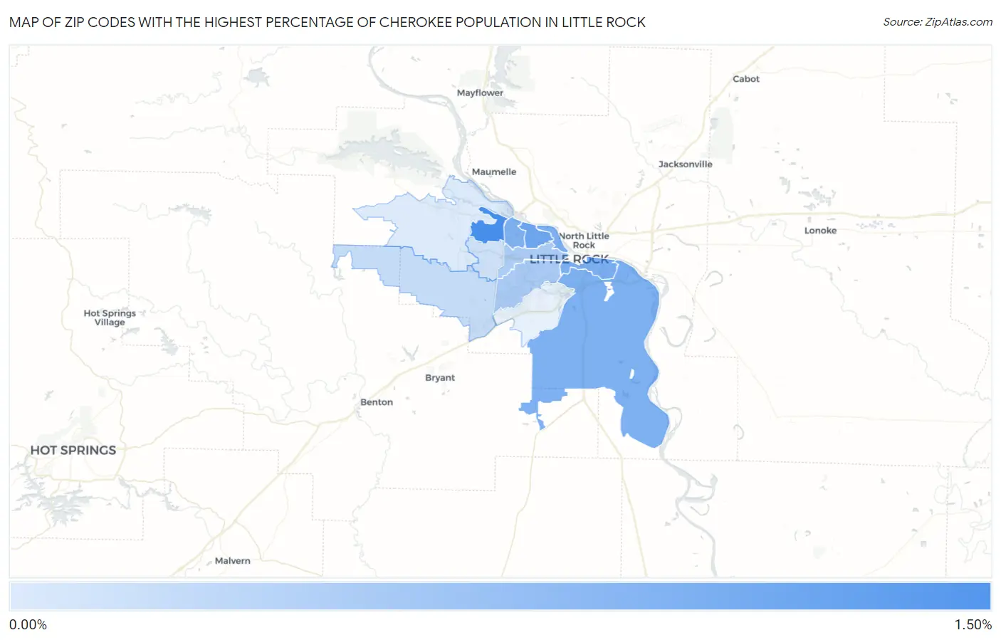 Zip Codes with the Highest Percentage of Cherokee Population in Little Rock Map