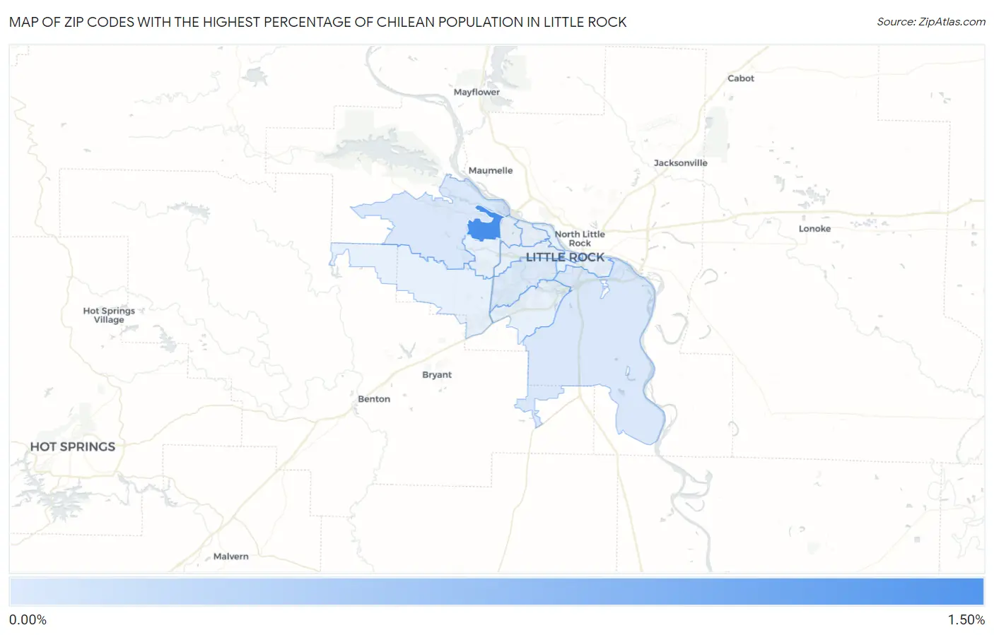 Zip Codes with the Highest Percentage of Chilean Population in Little Rock Map