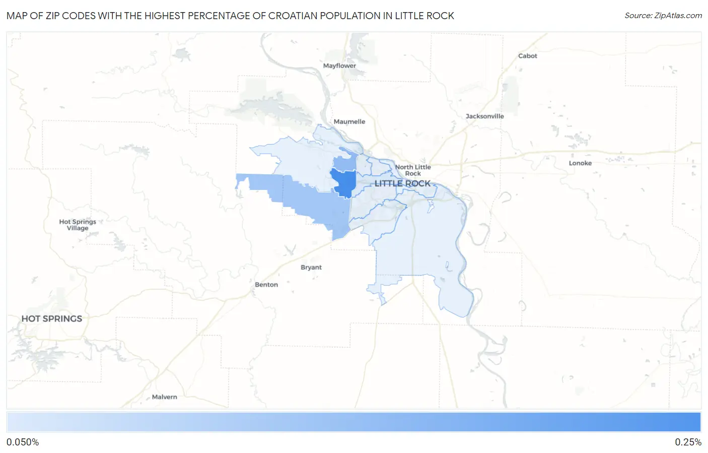 Zip Codes with the Highest Percentage of Croatian Population in Little Rock Map