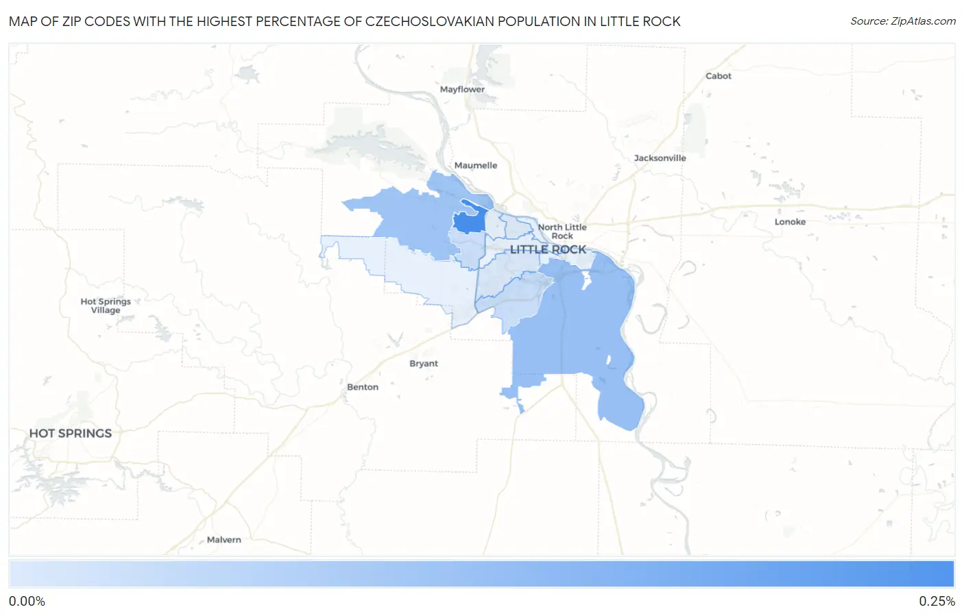 Zip Codes with the Highest Percentage of Czechoslovakian Population in Little Rock Map