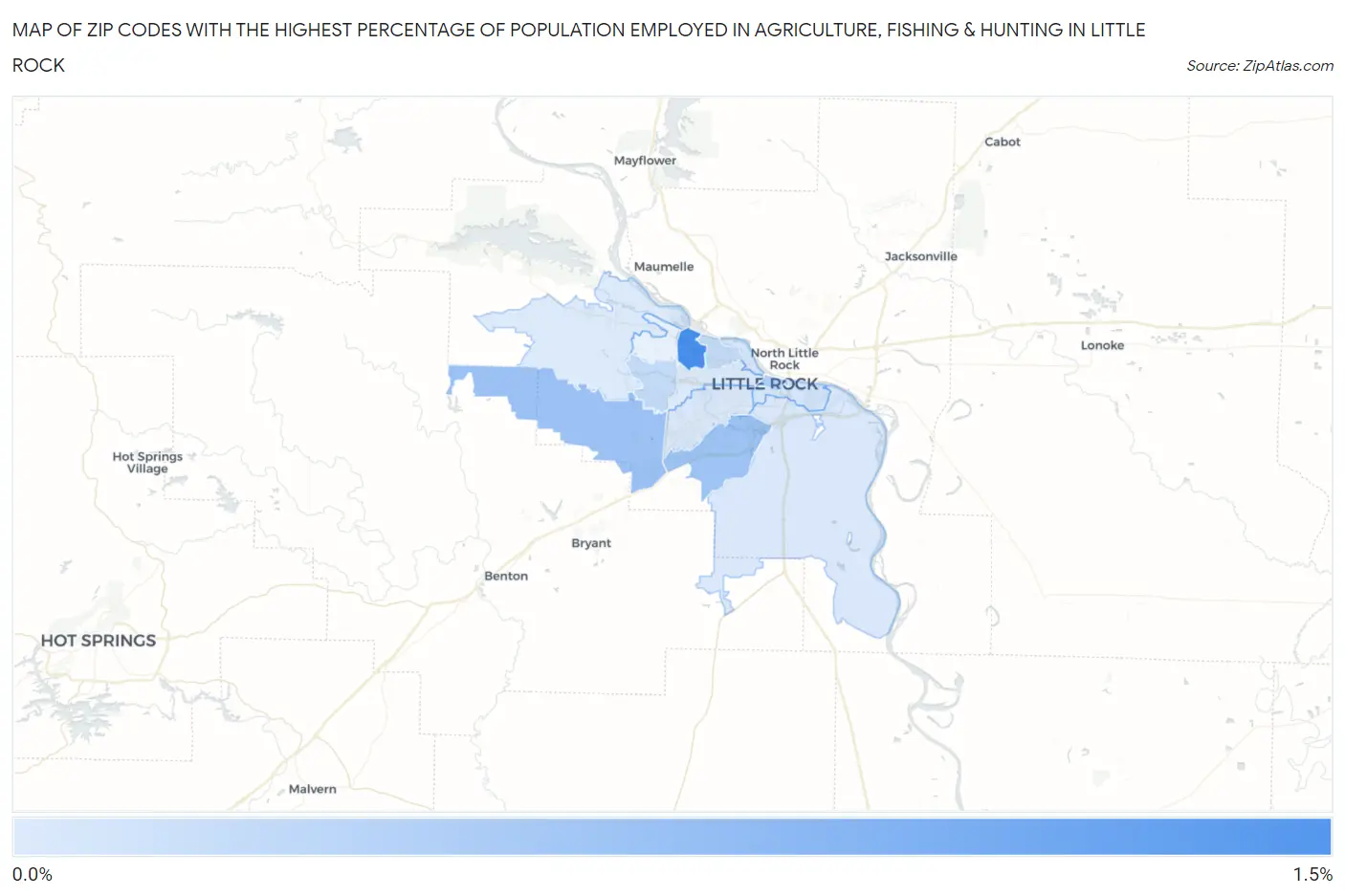 Zip Codes with the Highest Percentage of Population Employed in Agriculture, Fishing & Hunting in Little Rock Map