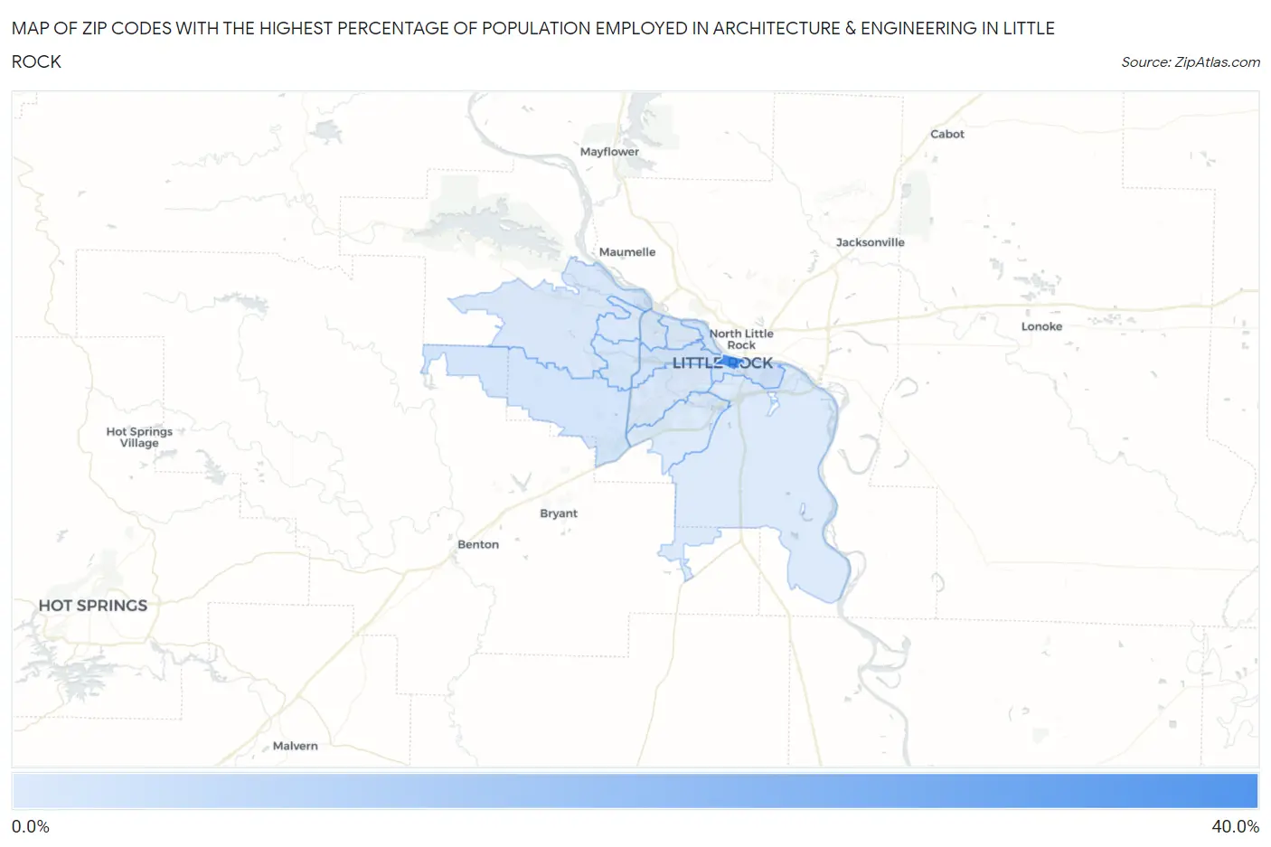 Zip Codes with the Highest Percentage of Population Employed in Architecture & Engineering in Little Rock Map