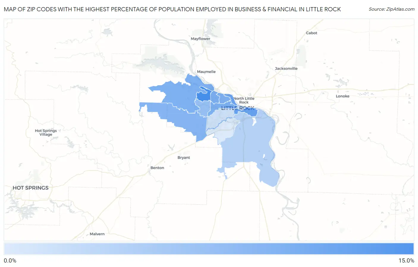 Zip Codes with the Highest Percentage of Population Employed in Business & Financial in Little Rock Map
