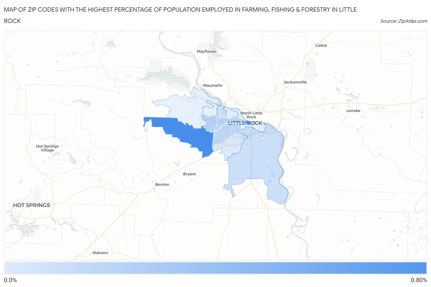 Zip Codes with the Highest Percentage of Population Employed in Farming, Fishing & Forestry in Little Rock Map