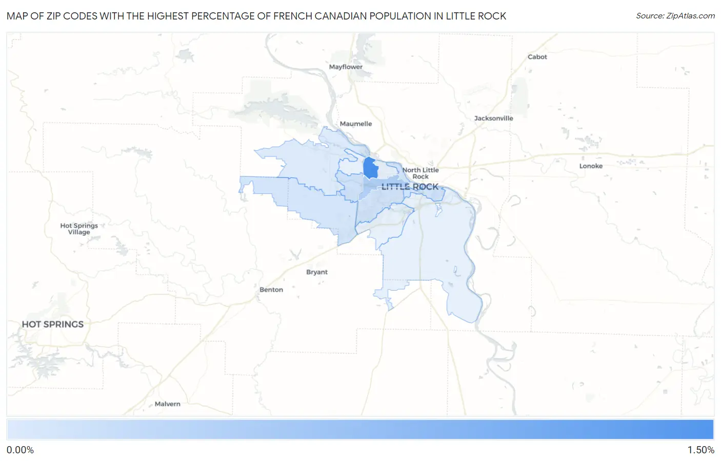 Zip Codes with the Highest Percentage of French Canadian Population in Little Rock Map