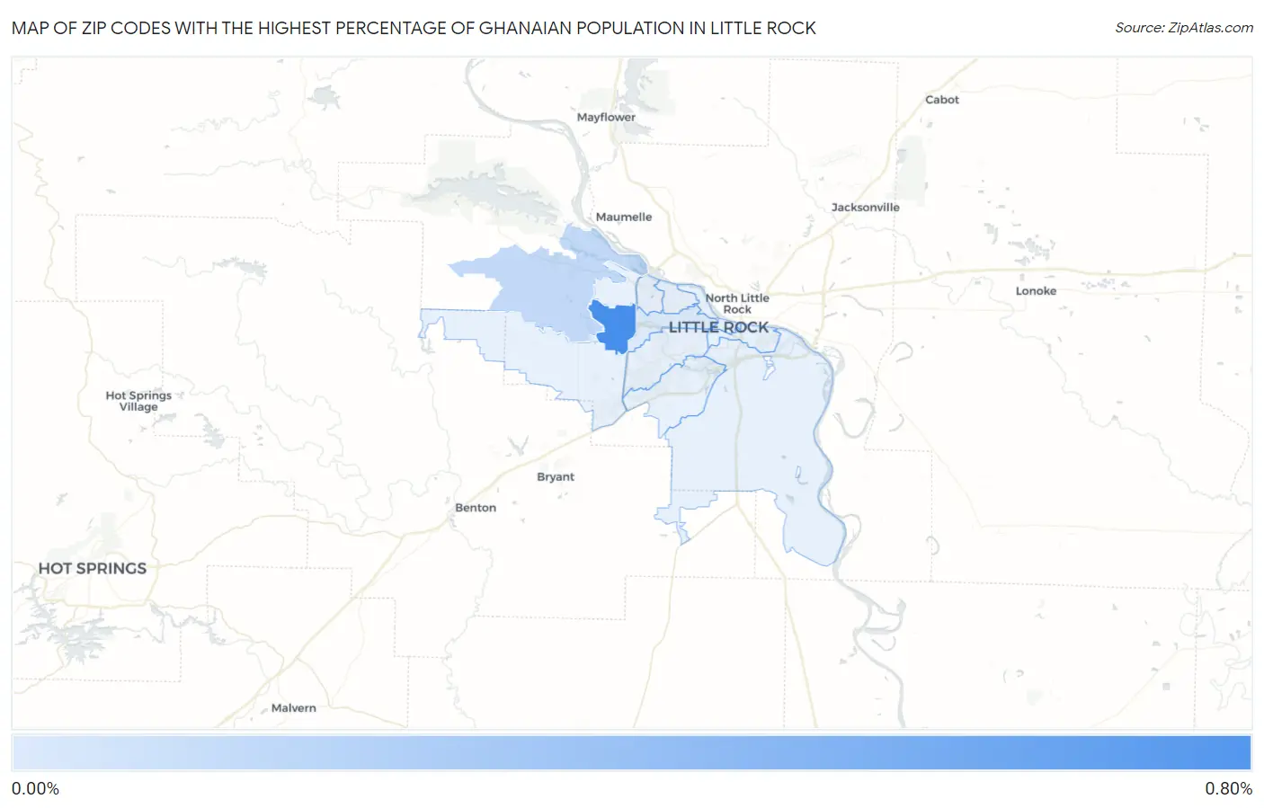 Zip Codes with the Highest Percentage of Ghanaian Population in Little Rock Map