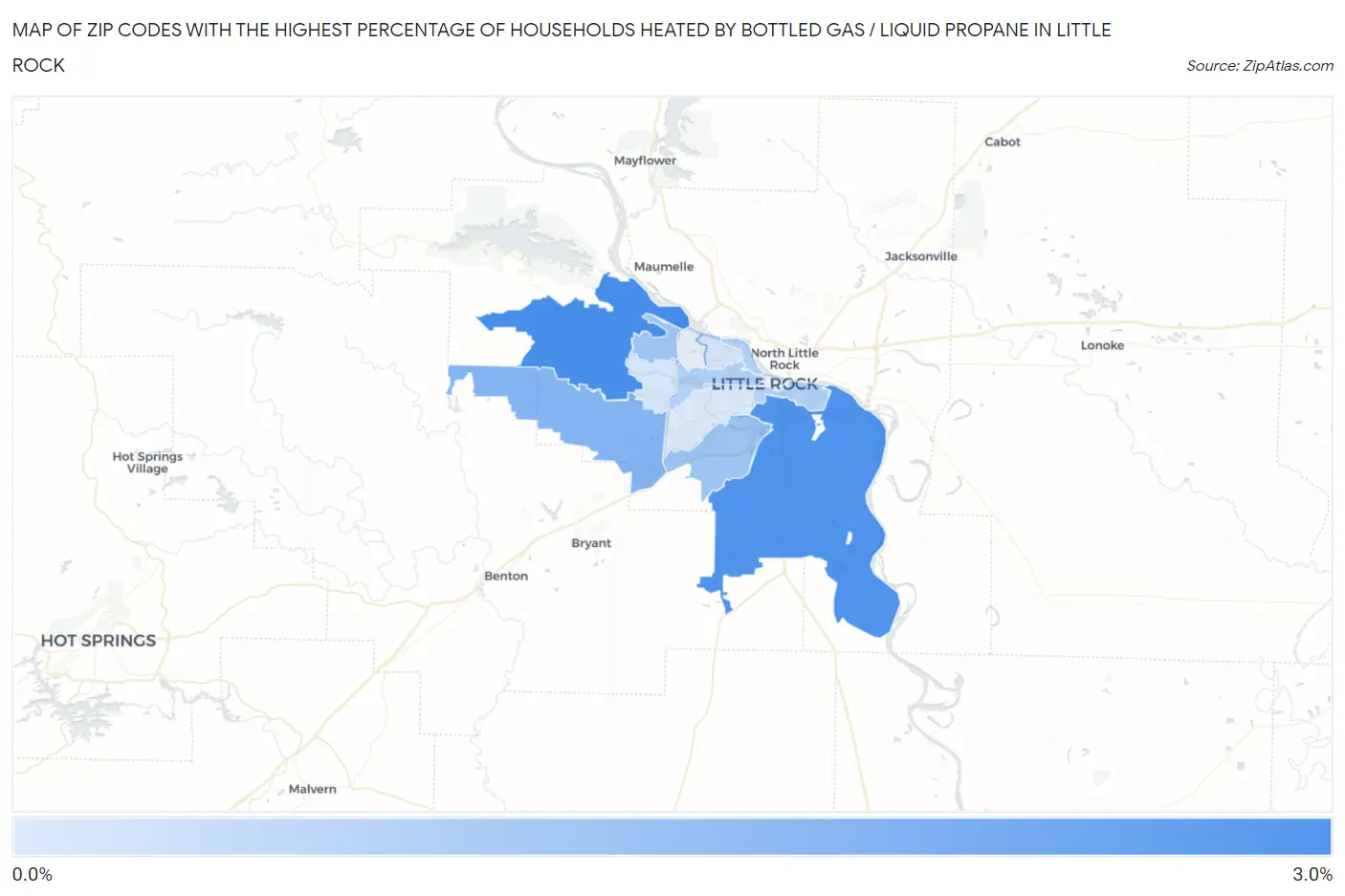 Zip Codes with the Highest Percentage of Households Heated by Bottled Gas / Liquid Propane in Little Rock Map