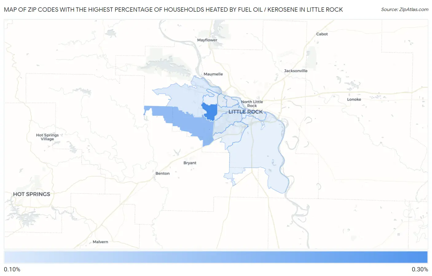 Zip Codes with the Highest Percentage of Households Heated by Fuel Oil / Kerosene in Little Rock Map
