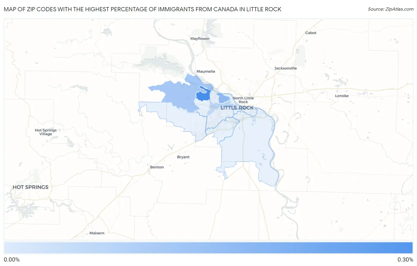 Zip Codes with the Highest Percentage of Immigrants from Canada in Little Rock Map