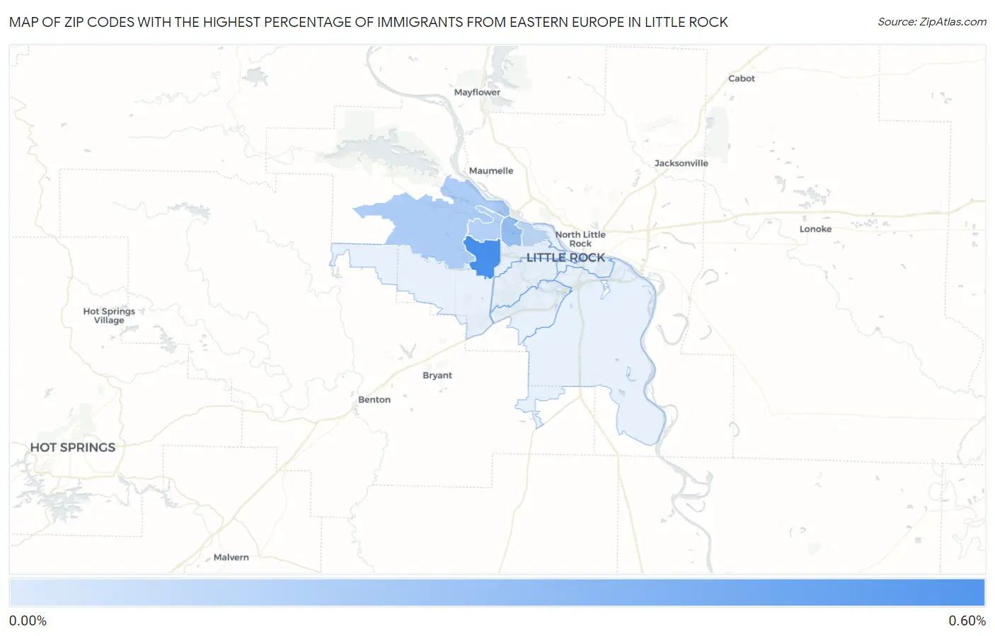 Zip Codes with the Highest Percentage of Immigrants from Eastern Europe in Little Rock Map