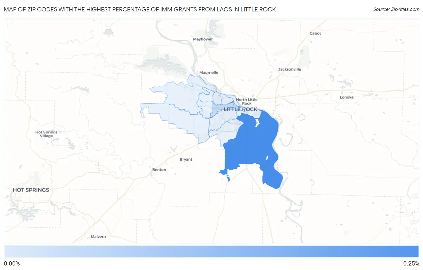 Zip Codes with the Highest Percentage of Immigrants from Laos in Little Rock Map